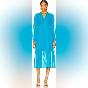 NWT Steve Madden Nylah Smocked Long Sleeve Chiffon Midi Dress Size Xsmall